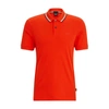 Hugo Boss Slim-fit Polo Shirt In Cotton With Striped Collar In Orange