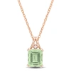 MIMI & MAX 5 3/5CT TGW OCTAGON-CUT GREEN QUARTZ AND WHITE TOPAZ PENDANT WITH CHAIN IN ROSE SILVER