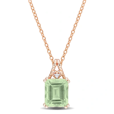 Mimi & Max 5 3/5ct Tgw Octagon-cut Green Quartz And White Topaz Pendant With Chain In Rose Silver