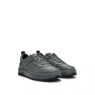 Hugo Grained-material Trainers With Tonal Counter Logo In Dark Grey