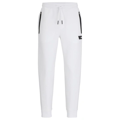 Hugo Boss Cotton-blend Tracksuit Bottoms With Logo Stripe In White
