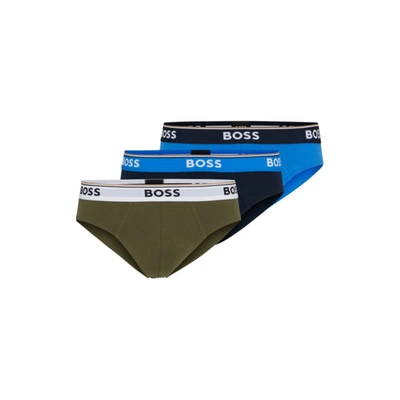 Hugo Boss Three-pack Of Logo-waistband Briefs In Stretch Cotton In Patterned