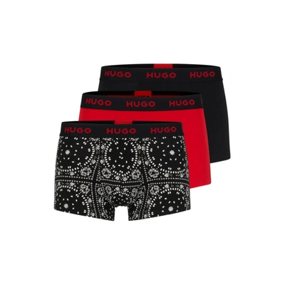 Hugo Boss Triple-pack Of Stretch-cotton Trunks With Logo Waistbands In Patterned