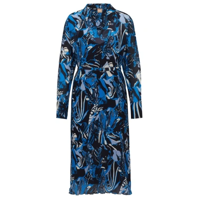 Hugo Boss Seasonal-print Dress With Belt And V Neckline In Patterned