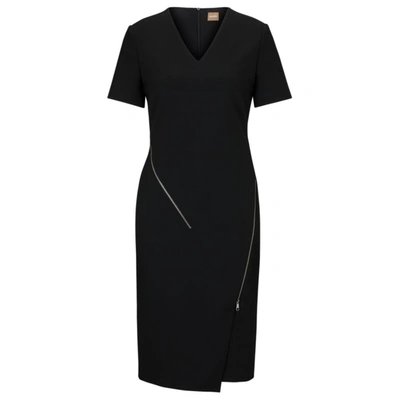 Hugo Boss V-neck Zip-detail Dress In Black