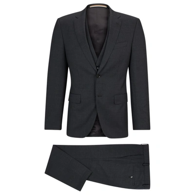 Hugo Boss Slim-fit Suit In Houndstooth Virgin Wool In Grey