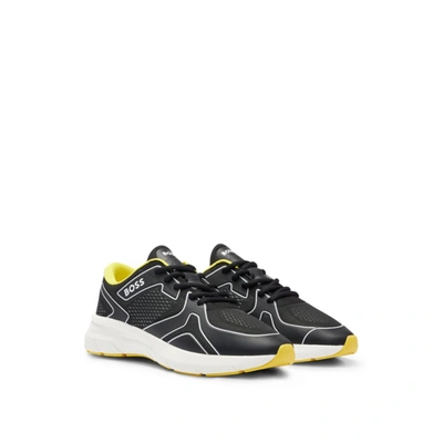 Hugo Boss Mixed-material Trainers With Rubberized Faux Leather In Dark Grey