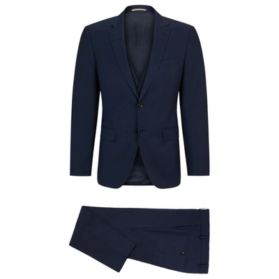 Hugo Boss Slim-fit Suit In Houndstooth Virgin Wool In Dark Blue
