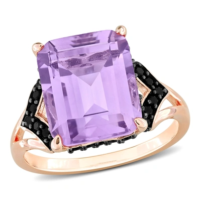 Mimi & Max 6 1/3ct Tgw Rose De France And Black Sapphire Cocktail Ring In Rose Plated Sterling Silver In Purple