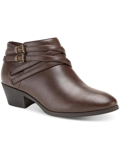 Style & Co Willow Womens Faux Leather Block Heel Ankle Boots In Chocolate