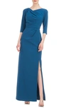 Kay Unger Women's Margerite Pleated Column Gown In Blue