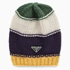 Prada Wool And Cashmere Beanie With Embossed Logo In Green