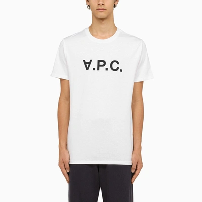 A.p.c. Logoed White Crewneck T Shirt In Blue