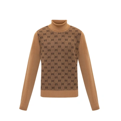 Gucci Jacquard Turtleneck Sweater In Brown