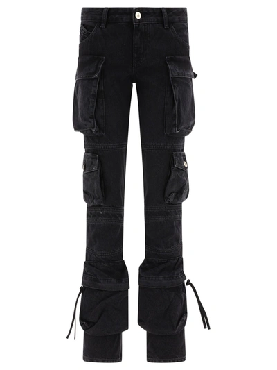 Attico Cotton Low-rise Skinny Cargo Jeans In Black
