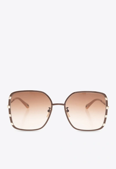 Chloé Celeste Rectangular Sunglasses In Brown