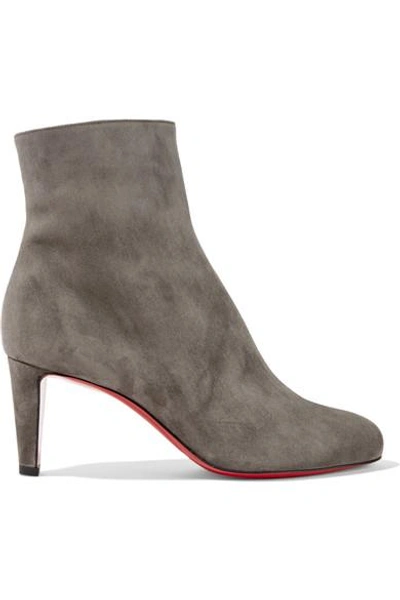 Christian Louboutin Top 70 Suede Red Sole Ankle Boot, Charcoal Gray In Dark Grey