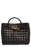 Bottega Veneta Small Andiamo Intrecciato Shoulder Bag In Black Brass/ Black