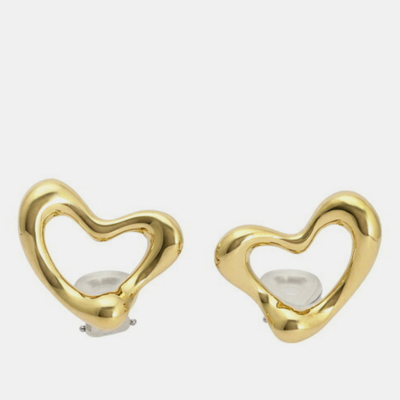 Pre-owned Tiffany & Co Elsa Peretti Open Heart Clip On 18k Yellow Gold Earrings