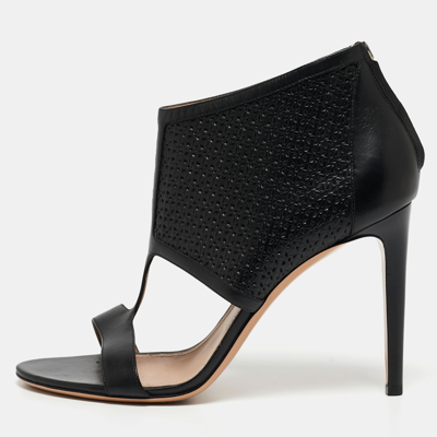 Pre-owned Ferragamo Black Leather Pacella Sandals Size 39.5