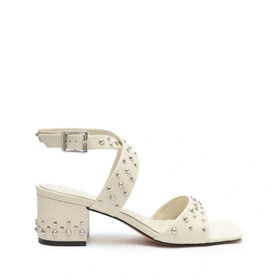 Schutz Lizzy Mid Block Leather Sandal In Pearl