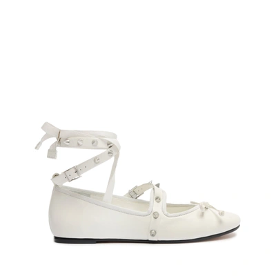 Schutz Larissa Lace Up Calf Leather Flat In White