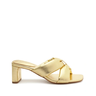 Schutz Fairy Mid Metallic Leather Sandal In Gold