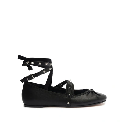 Schutz Larissa Lace Up Leather Flat In Black