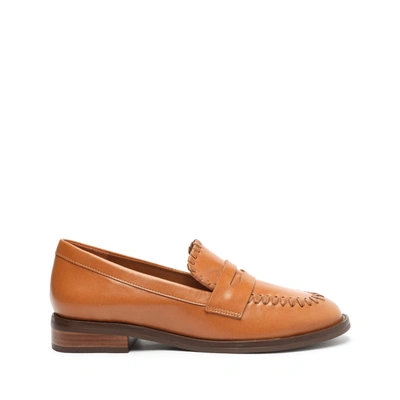 Schutz Lenon Leather Flat In Honey Peach