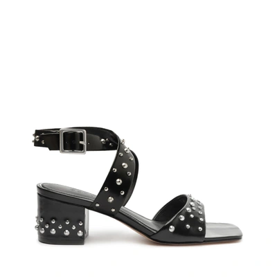 Schutz Lizzy Mid Block Leather Sandal In Black