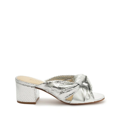 Schutz Mindy Mid Block Metallic Sandal In Silver