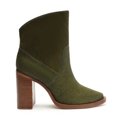 Schutz Misty Calf Hair Bootie In Moss Green