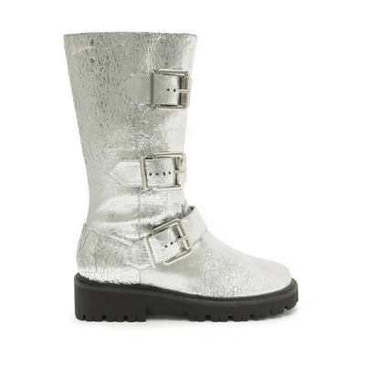 Schutz Georgina High Leather Bootie In Silver