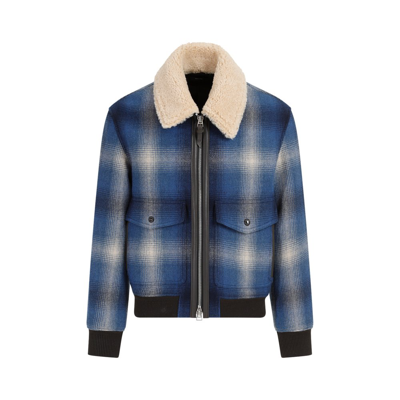 Tom Ford Double Face Check Bomber Jacket In Zhbby Combo Blue