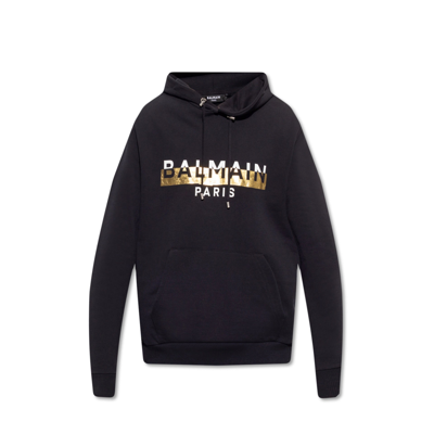 Balmain Logo Hooded Sweatshirt In Black