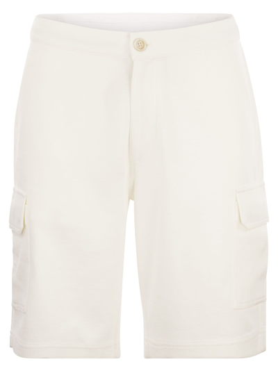 Brunello Cucinelli Bermuda Trousers In Light Cotton Fleece In White