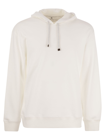 Brunello Cucinelli Cotton Fleece Hooded Topwear In White