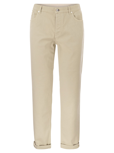 Brunello Cucinelli Five-pocket Traditional Fit Trousers In Light Comfort-dyed Denim In Beige