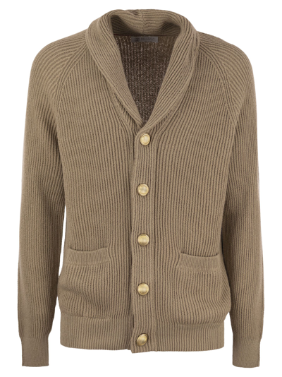 BRUNELLO CUCINELLI BRUNELLO CUCINELLI PURE COTTON RIBBED CARDIGAN WITH METAL BUTTON FASTENING