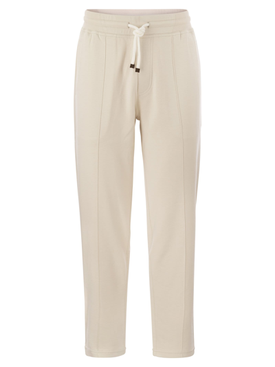 Brunello Cucinelli Techno Cotton Fleece Trousers With Crête In White