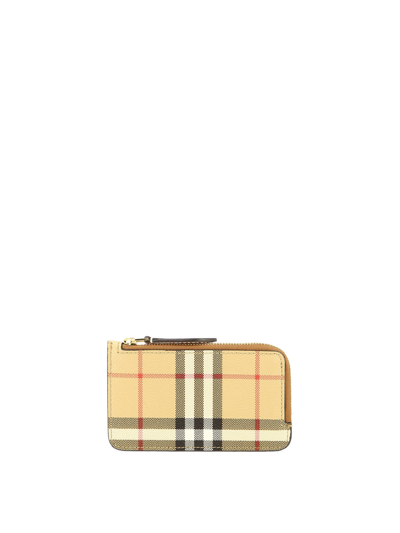 Burberry Check And Leather Zip Card Case
