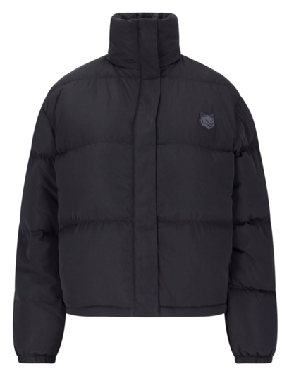 Maison Kitsuné Cropped Puffer In Nylon With Tonal Fox Head Patch In Black