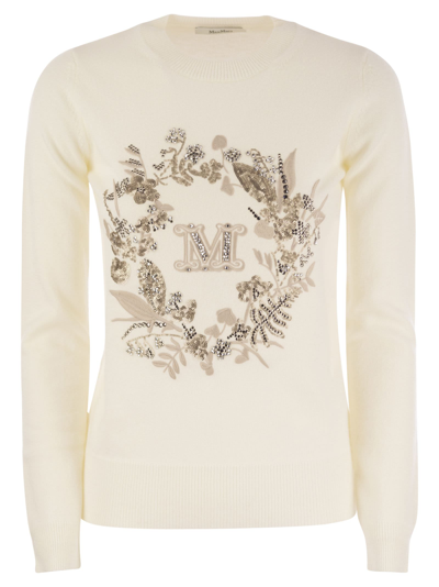 Max Mara Logo Embellished Crewneck Jumper In Ivory