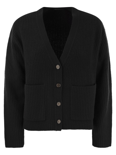 Polo Ralph Lauren V-neck Boxy-fit Wool And Cashmere-blend Cardigan In Black