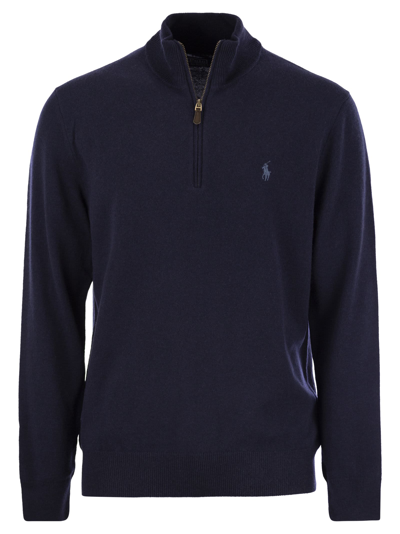 Polo Ralph Lauren Wool Pullover With Half Zip In Navy Blue