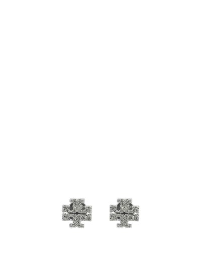 Tory Burch Crystal Logo Earrings In Metallic