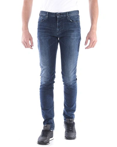 Armani Jeans 【含棉】男式休闲日常直筒微弹版型显高口袋鹰标牛仔长裤 In Blue