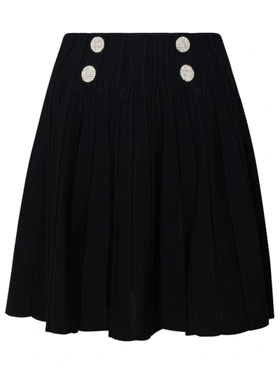 Balmain Double-breasted Rib Knit Flare Mini Skirt In Black