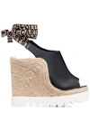 Stella Mccartney 'gaia' Black Wedges With Jacquard Logo And Rope Heel Woman In Black
