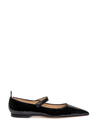 Thom Browne Patent Leather Pointed Thom John Flats In Black